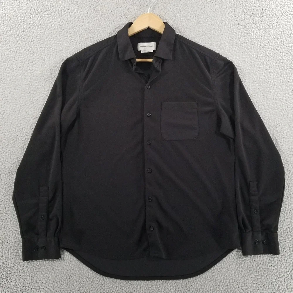 Ministry Of Supply Shirt Mens Medium Black Performance Knit Button Long Sleeve